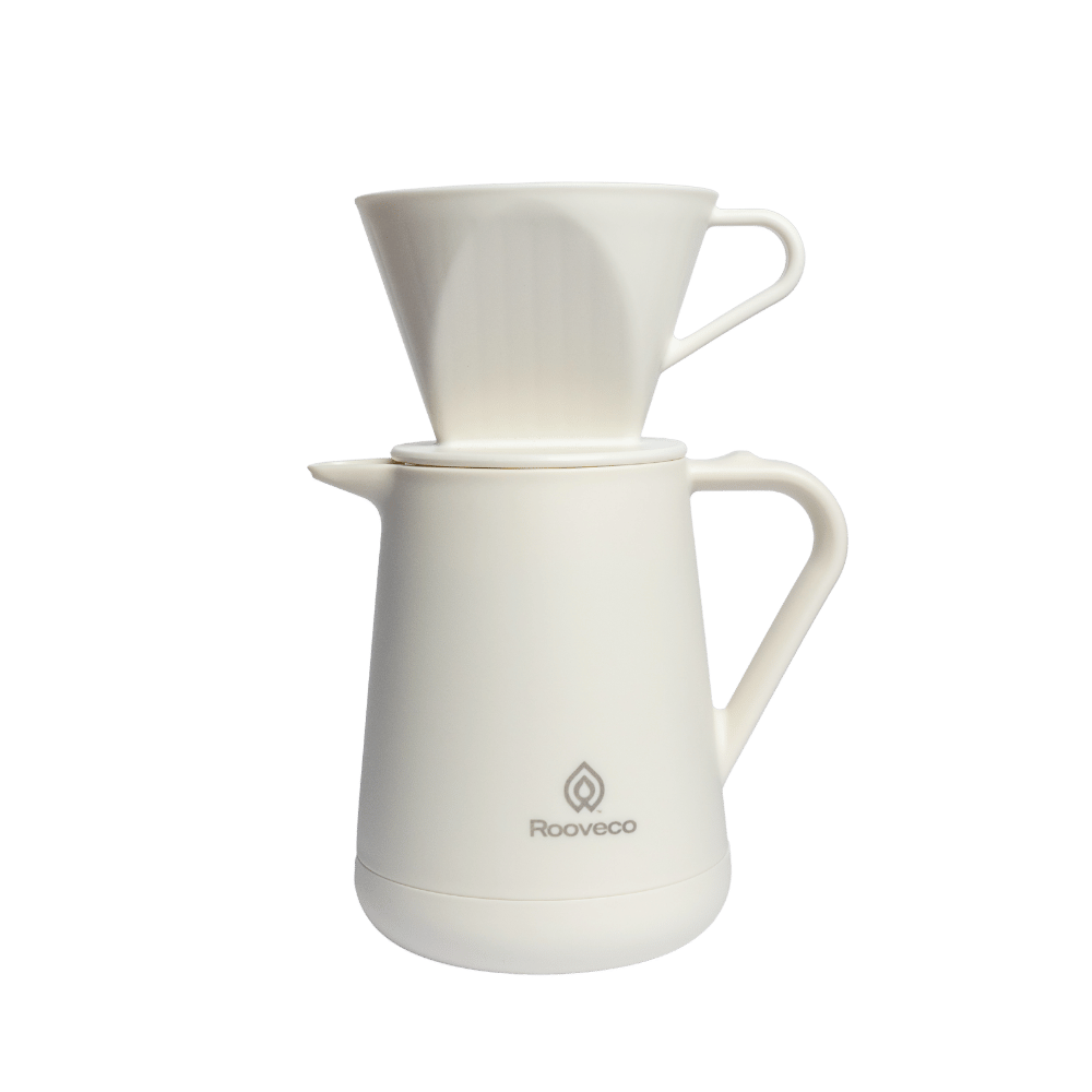 Daily Brew 600ml matte beige pot with pour-over dripper – front view