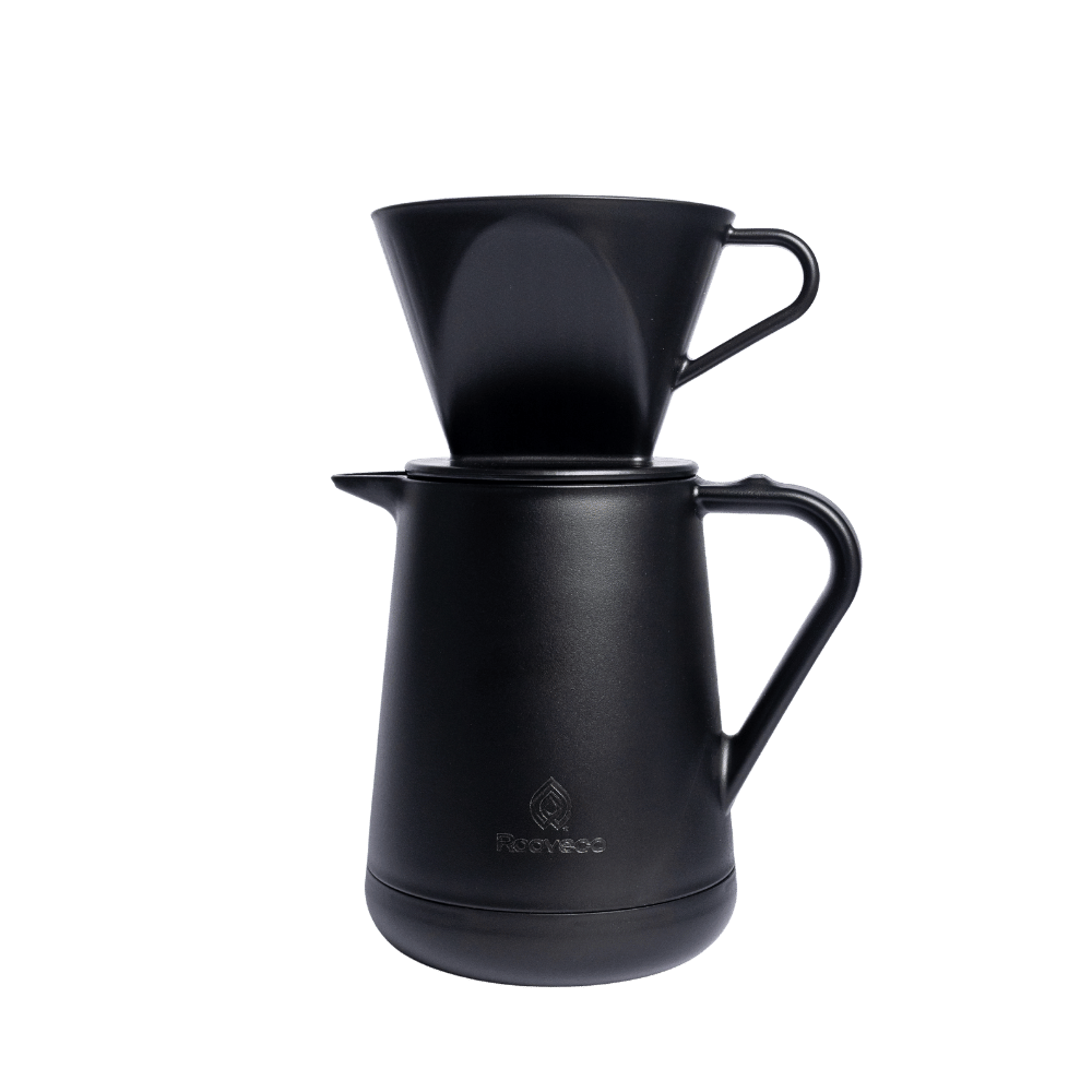 Daily Brew 600ml matte black pot with pour-over dripper – front view