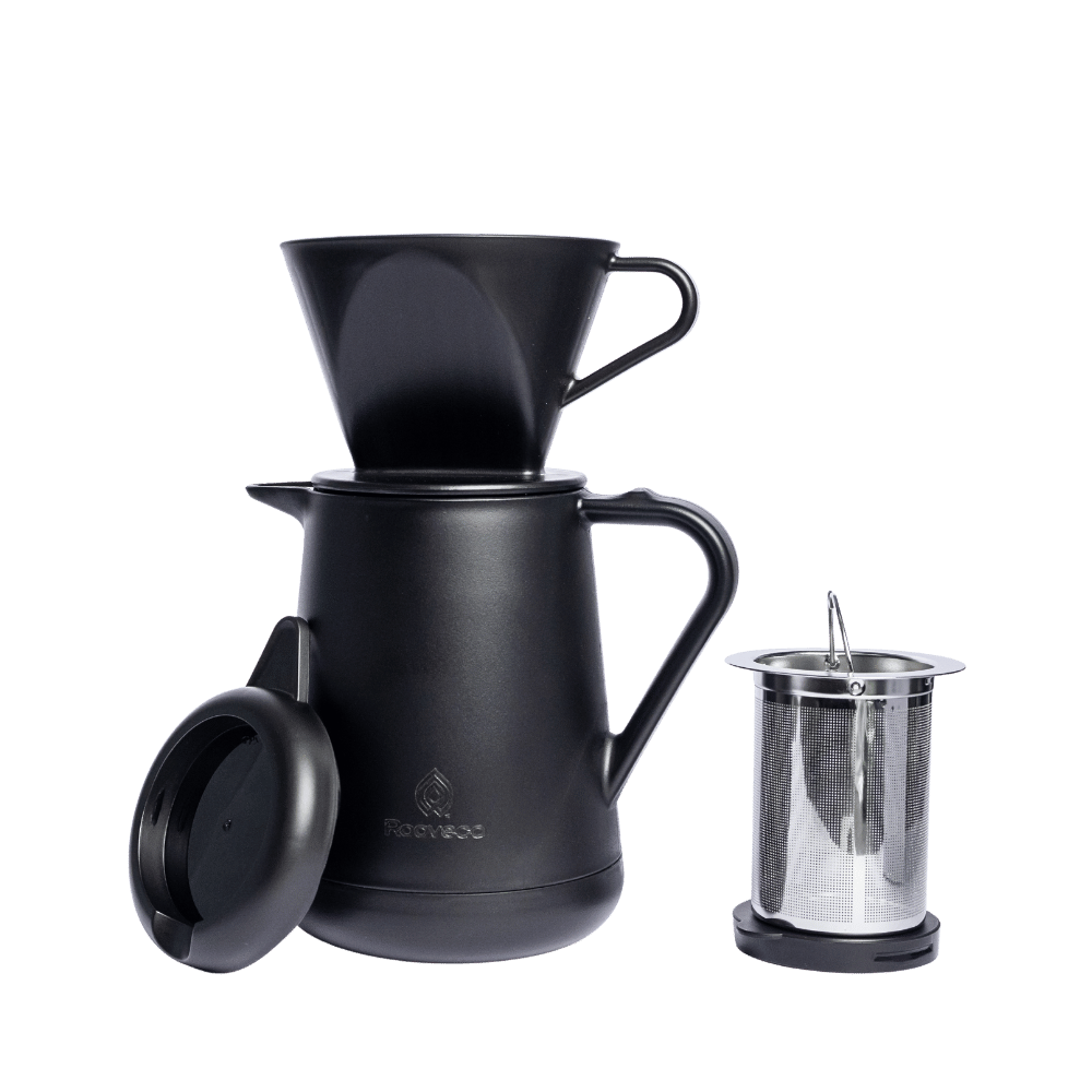 Daily Brew 600ml black full set with dripper, lid, and stainless steel tea filter