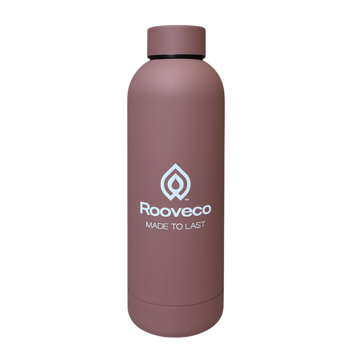 PureSip 500ml dusty rose pink insulated stainless steel bottle by Rooveco with sleek matte finish