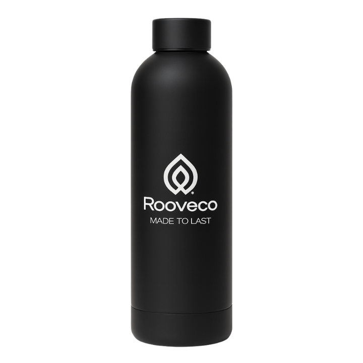 PureSip 500ml matte black insulated Rooveco water bottle with modern sleek design and leak-proof lid