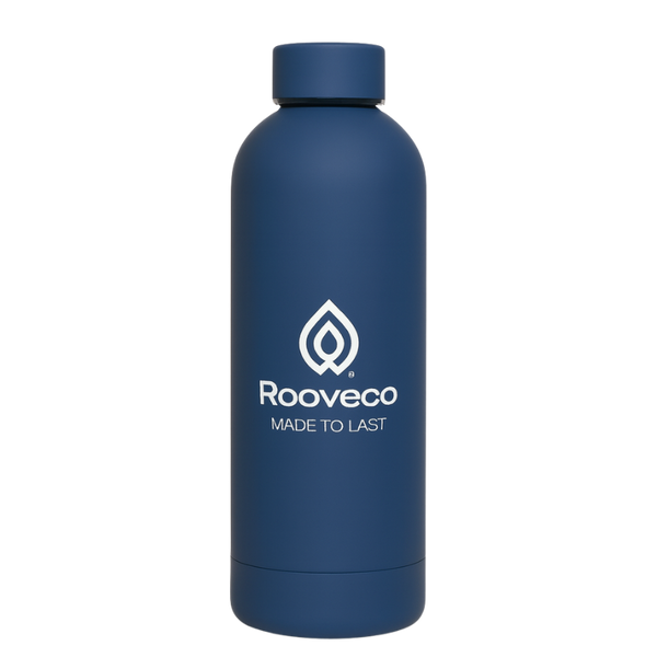 PureSip 500ml navy blue insulated stainless steel water bottle by Rooveco with minimalist matte finish