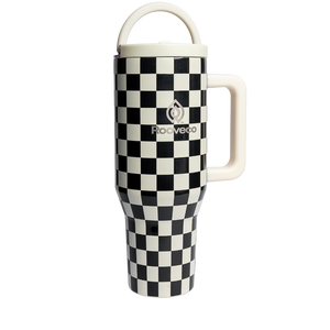 Rooveco CheckMate – Black Checkered – Front view with handle ring on transparent background