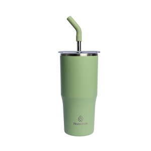Rooveco Flow Tumbler – Olive – Front view with straw on transparent background