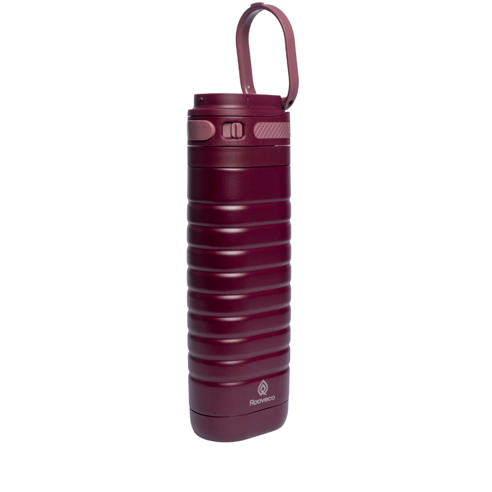 Rooveco GoSip – Burgundy – Angled view showing bottle handle