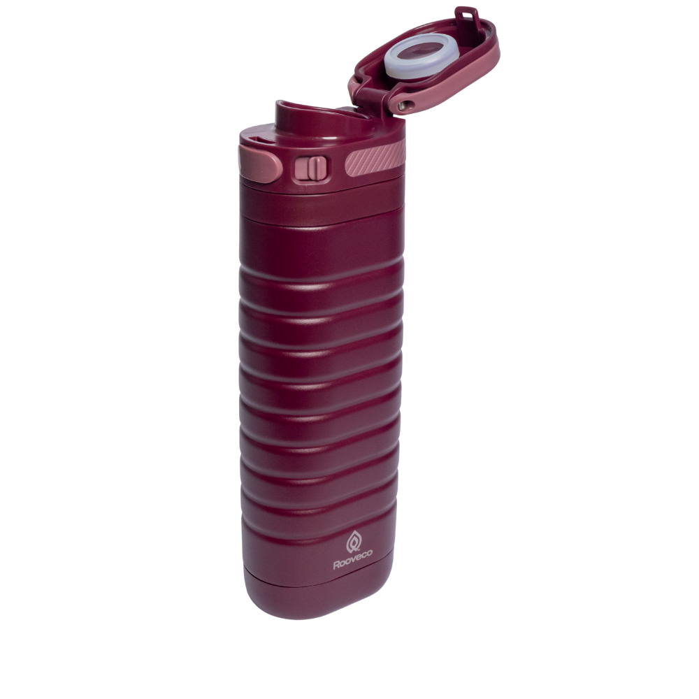 Rooveco GoSip – Burgundy – Angled view with open flip lid