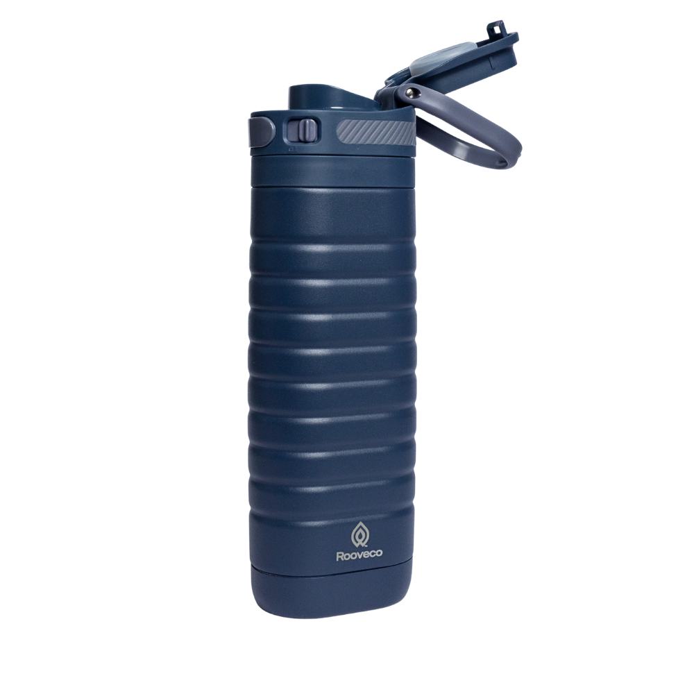 Rooveco GoSip – Navy – Angled view with open flip lid