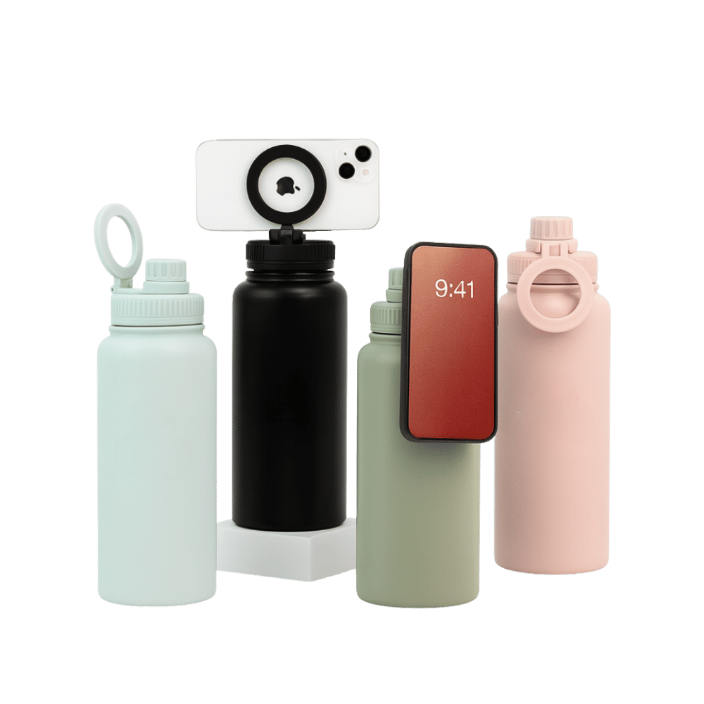 MagSafe Bottle 950ml Outlet – lifestyle group view with MagSafe phone holder