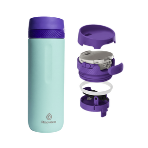 Rooveco Move Bottle – Mint – Exploded lid components on transparent background