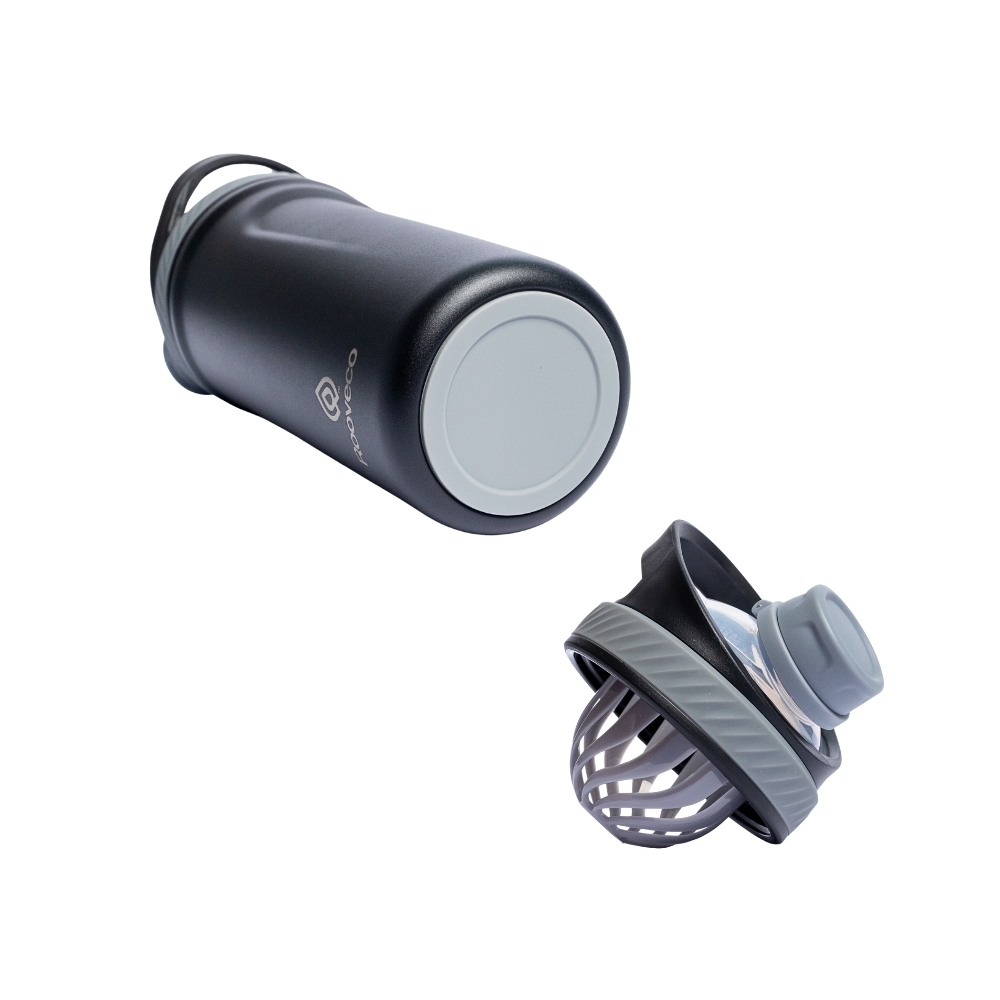 Rooveco Power Shaker – Black – Bottle base and detached shaker lid