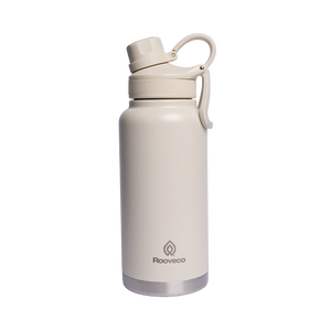 Rooveco Titan Flask – Beige – Front view with dual lids on transparent background